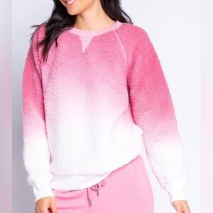 P.J. Salvage Mountain Escape Ombré Pink Dip Dye Sherpa Sweatshirt Small NEW